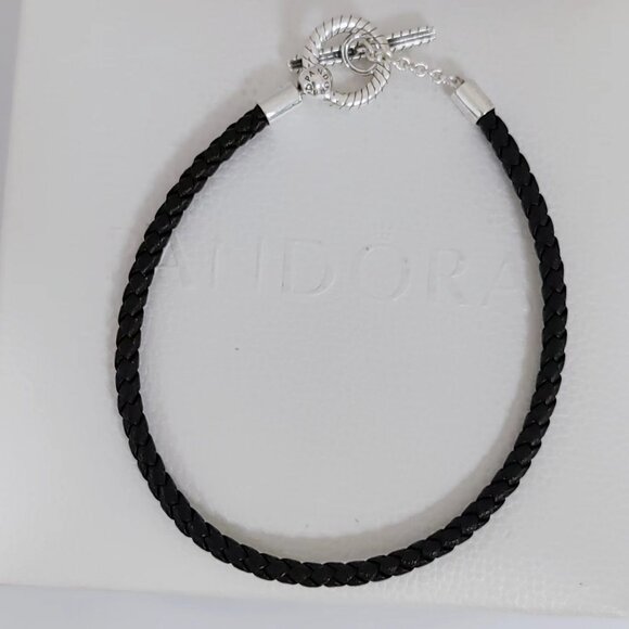 Pandora Moments Braided Leather T-bar Bracelet with box - Picture 4 of 4